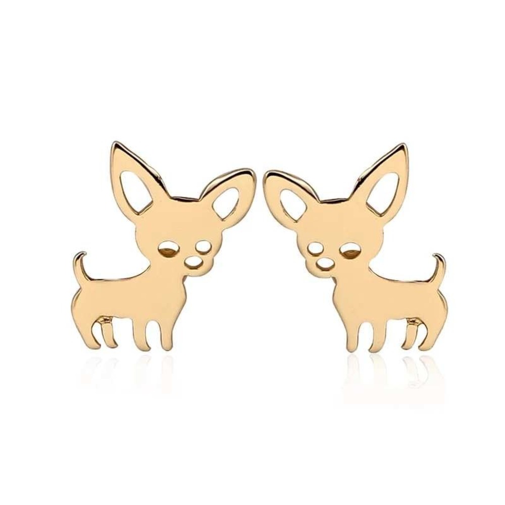 Chihuahua Earrings Stainless Steel Gold Tone‎ Cute Puppy Studs